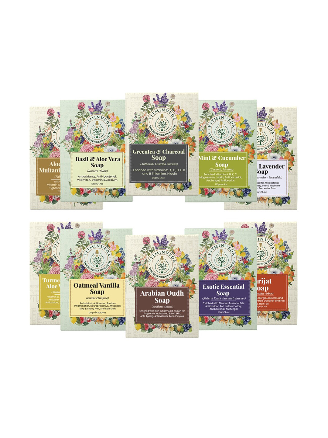 VITMINVEDA Set Of 10 Natural Herbal Soap Bar - 125g Each