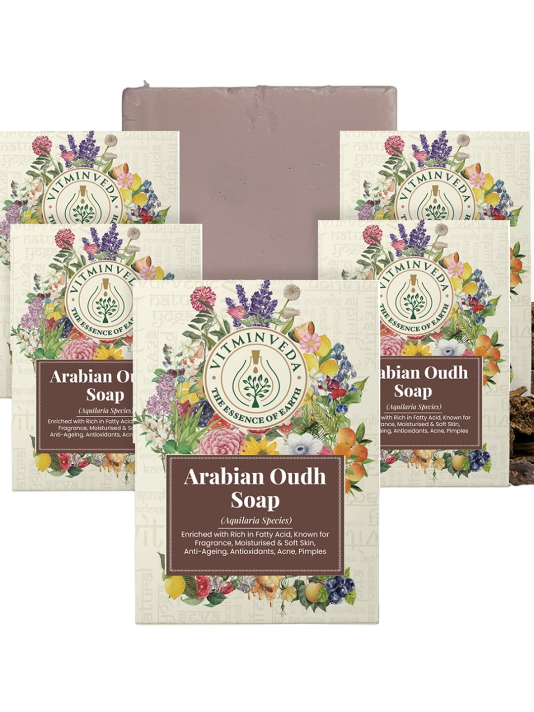VITMINVEDA Set Of 5 Natural Arabian Oudh Herbal Soap Bar - 125g Each