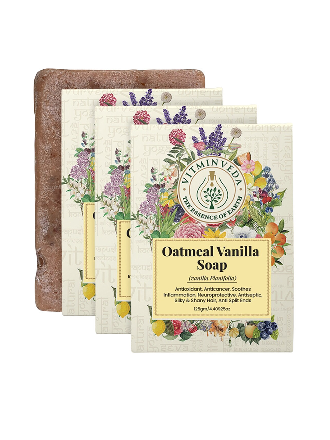 VITMINVEDA Set Of 3 Natural Oatmeal Vanilla Herbal Soap Bar - 125g Each