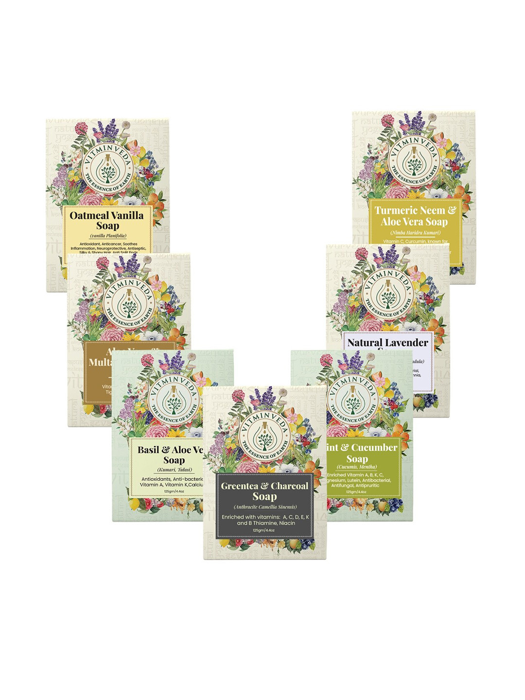 VITMINVEDA Set Of 7 Natural Herbal Soap Bar - 125g Each