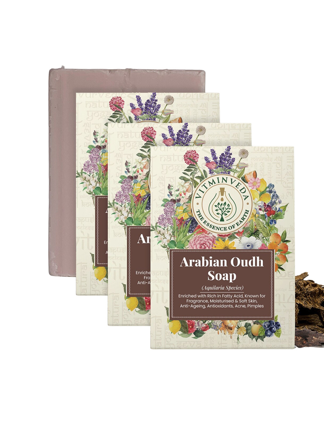 VITMINVEDA Set Of 3 Arabian Oudh Soap - 125g Each