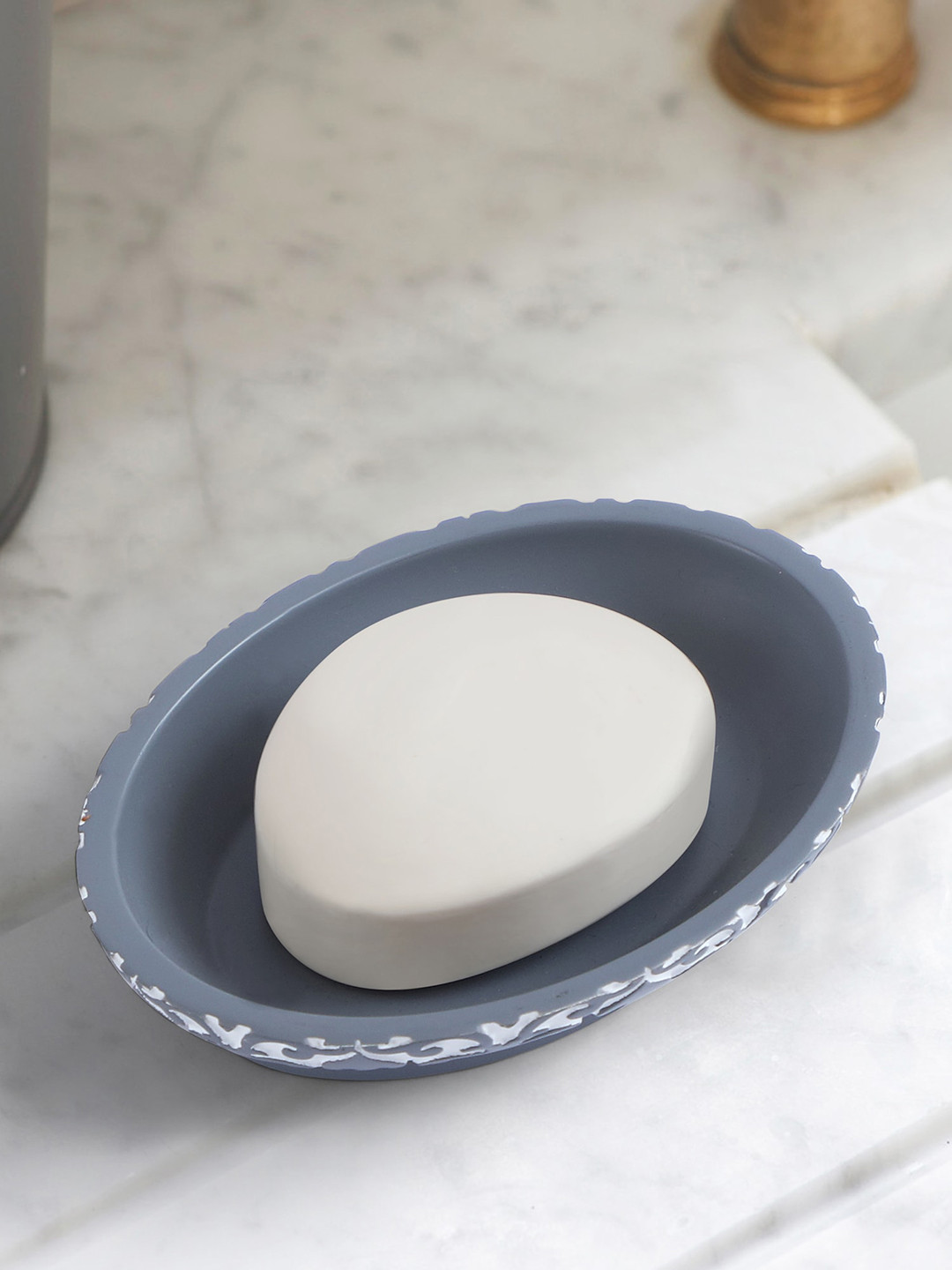 OBSESSIONS Grey & White Self-Design Soap Dish