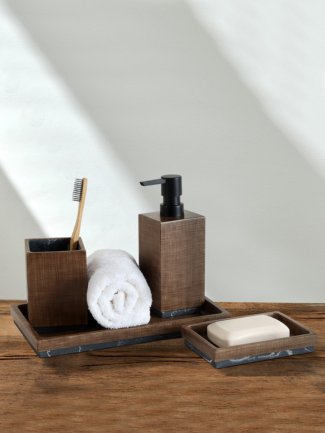 OBSESSIONS Brown 4-Pieces Textured Classic Bathset