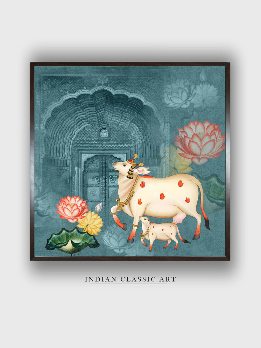 INDIAN CLASSIC ART Grey & White Cow Pichwai Wall Art