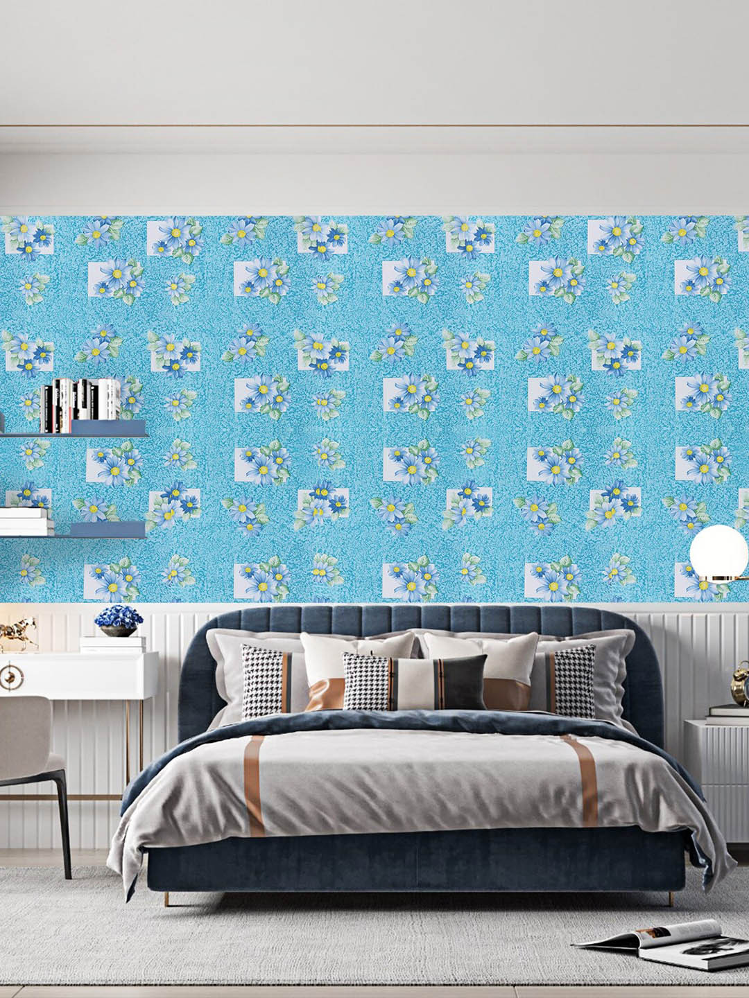 Dakshya Industries Blue Pattern Self Adhesive Wall Stickers