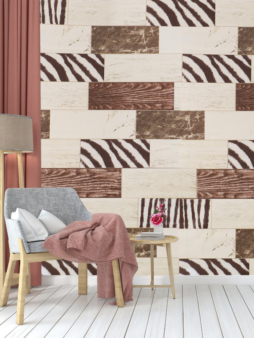 Dakshya Industries White & Brown Zebra Pattern Self Adhesive Wall Stickers