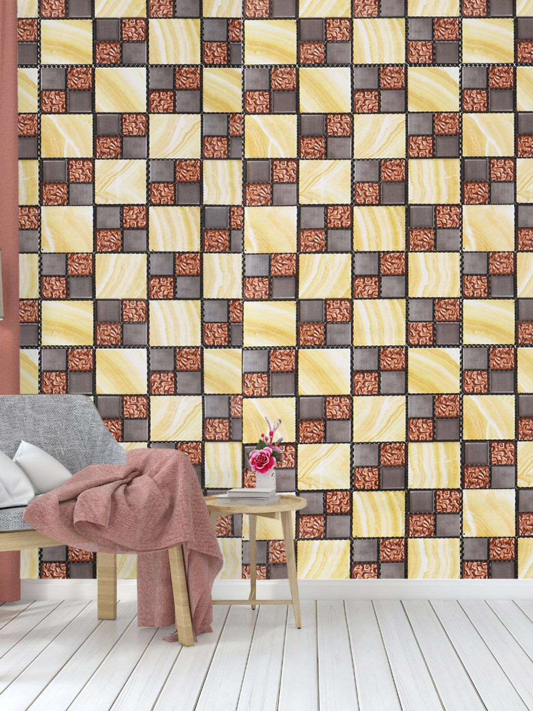Dakshya Industries Yellow & Brown Chase Board Printed Removable Wallpaper