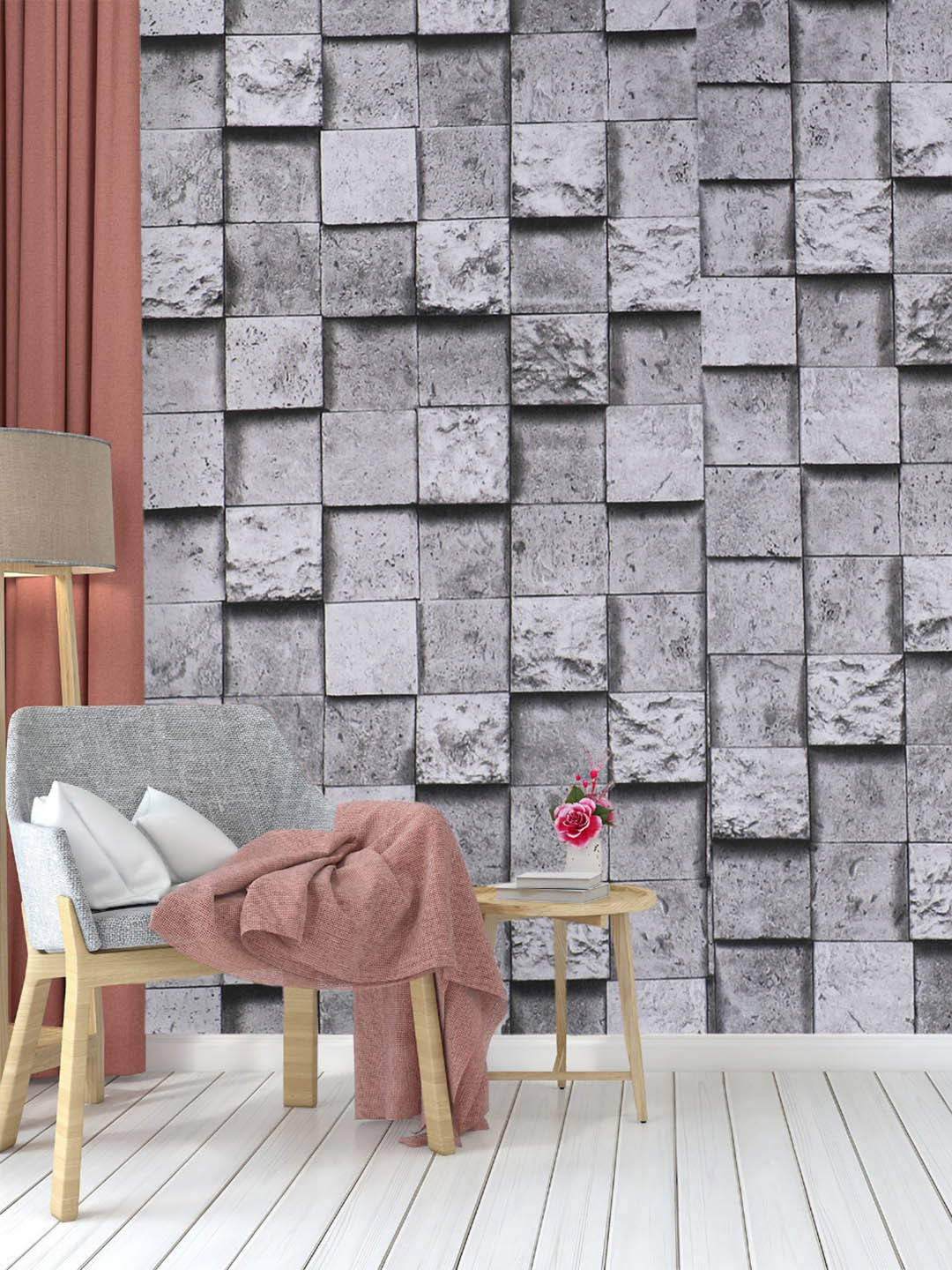 Dakshya Industries 3D Grey Brick Pattern Self Adhesive Wall Stickers