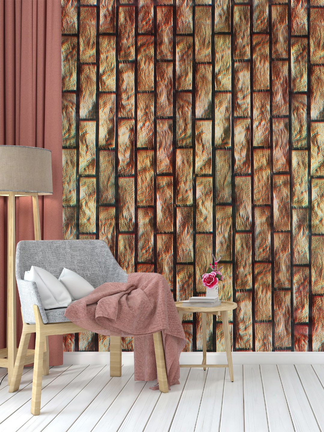 Dakshya Industries Brown & Green Italian Brick Pattern Self Adhesive Wall Stickers