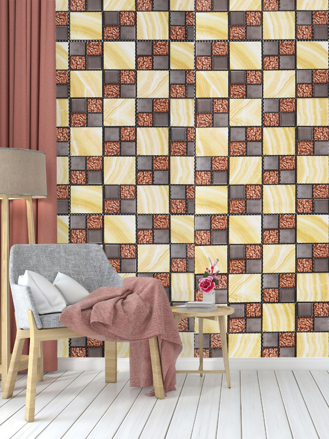 Dakshya Industries Yellow & Grey Geometric Printed Adhesive Wall Sticker