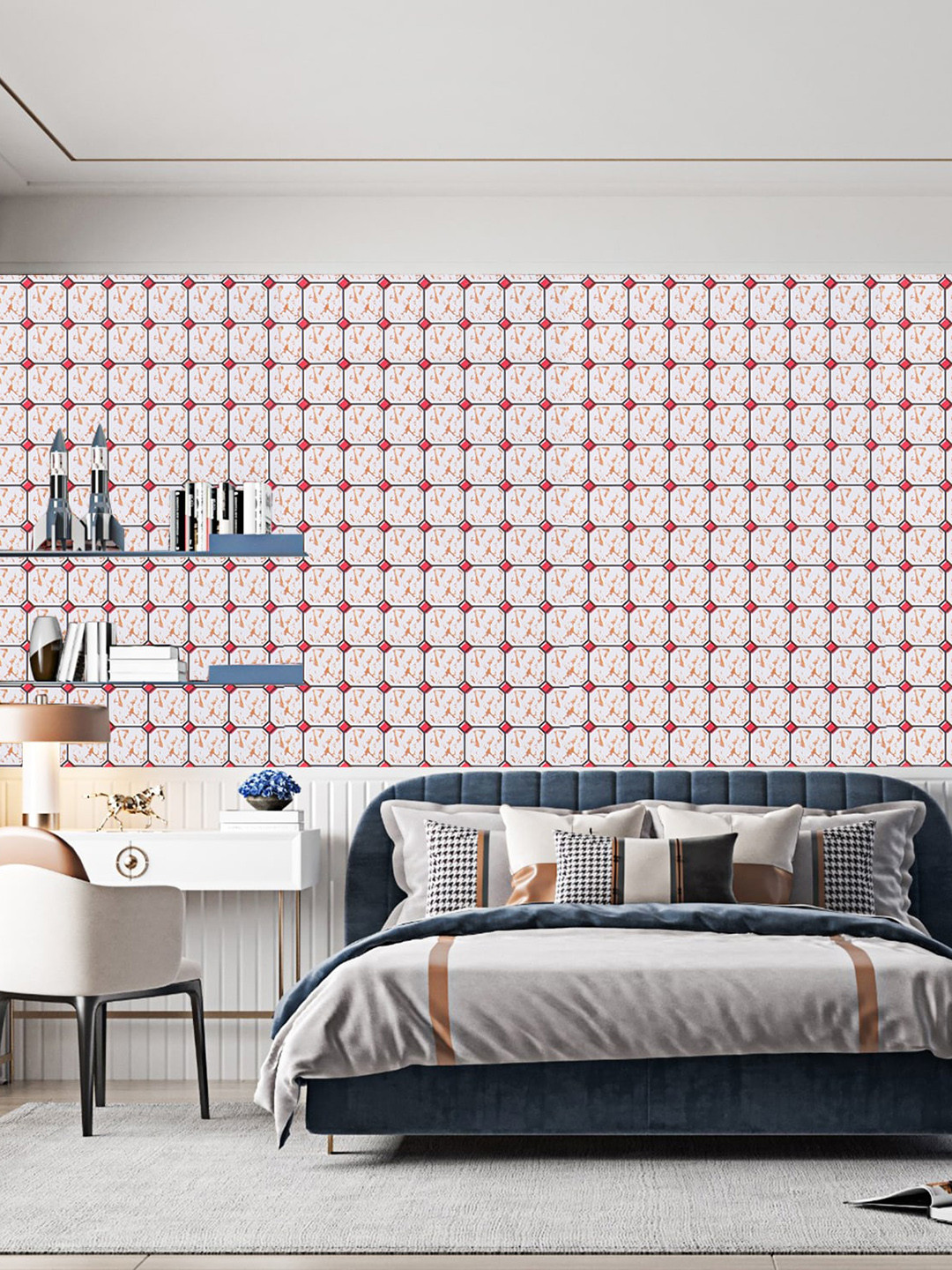 Dakshya Industries Red & Brown Printed Self-Adhesive Wallpaper