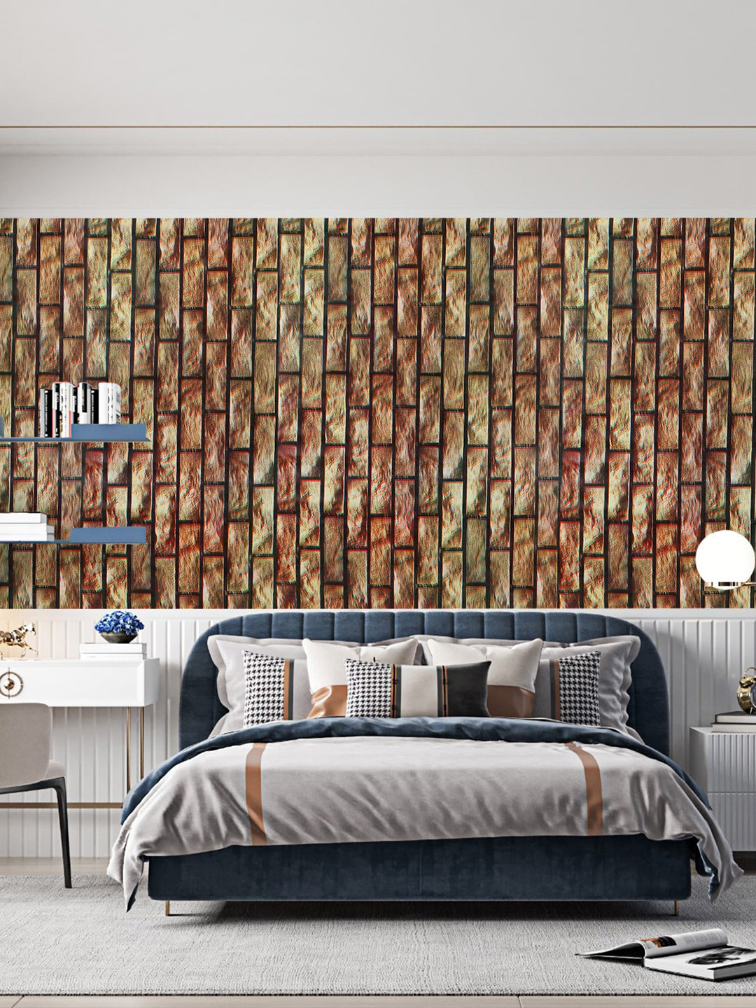 Dakshya Industries Rust & Brown Geometric Printed Self-Adhesive Wallpaper