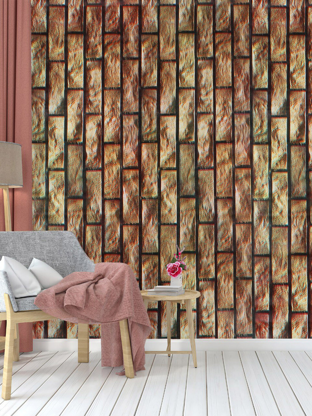 Dakshya Industries Rust Brown Bricks Printed Self-Adhesive Wallpaper