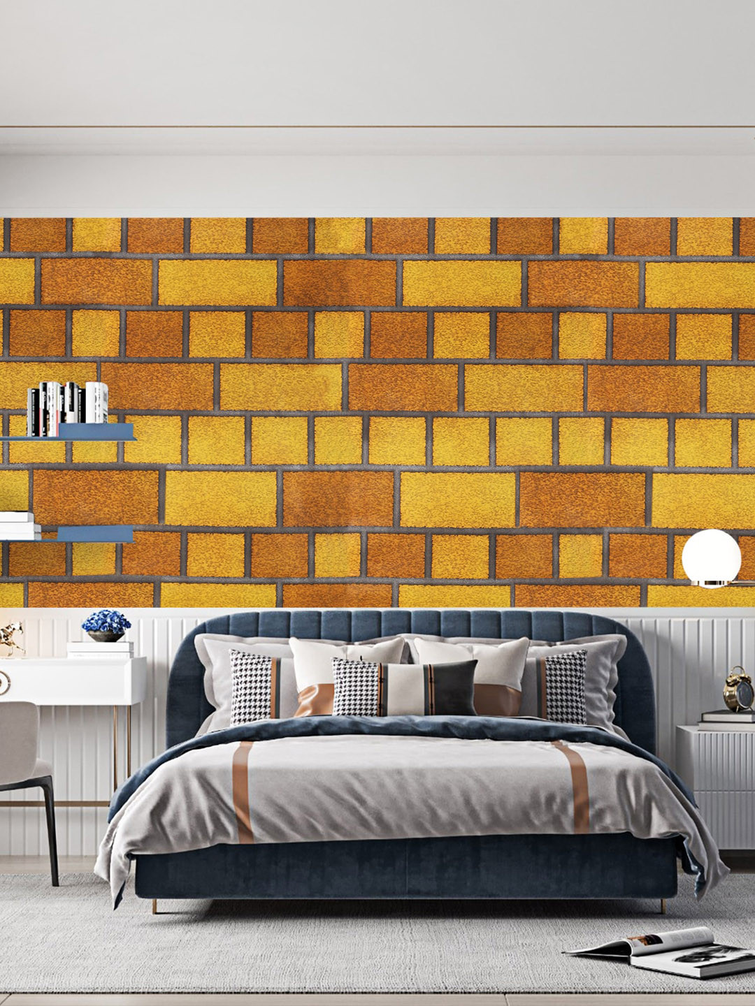 Dakshya Industries Orange & Rust Geometric Printed Self Adhesive Wallpaper