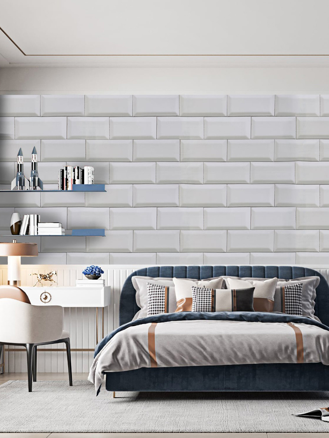 Dakshya Industries White Tiles Printed Self-Adhesive Wallpaper