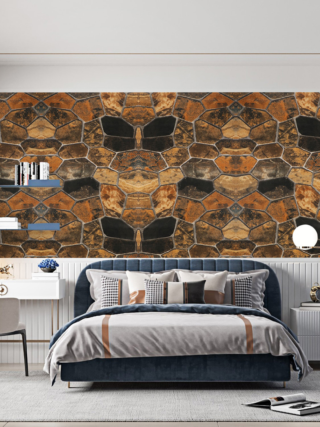 Dakshya Industries Rust Brown Abstract Printed Self-Adhesive Wallpaper