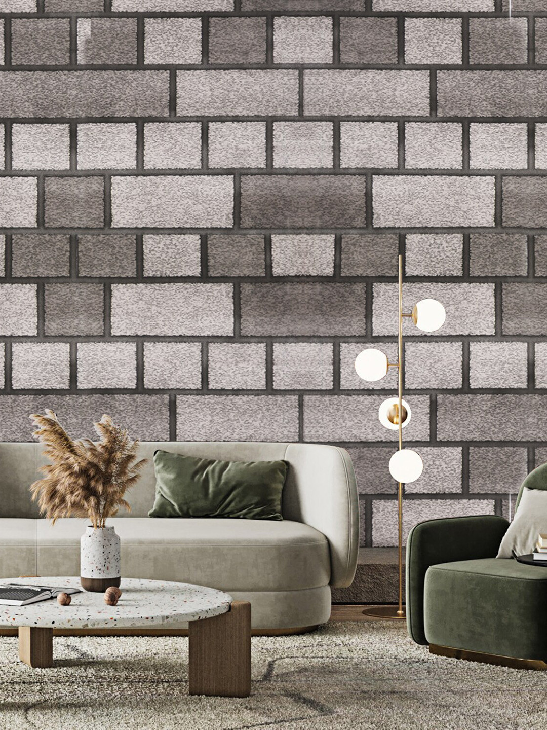 Dakshya Industries Grey Brick Printed Self Adhesive Wallpaper