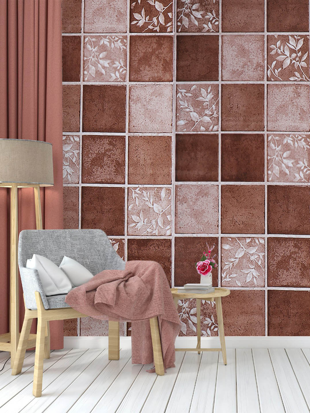 Dakshya Industries Rust Floral Printed Self Adhesive Wallpaper