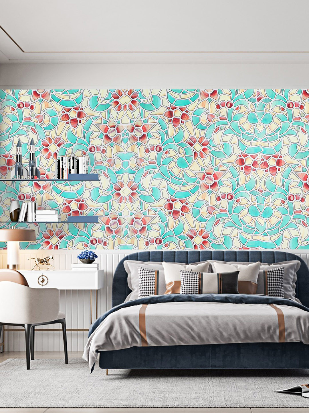 Dakshya Industries Green & Red Floral Printed Self-Adhesive Wallpaper