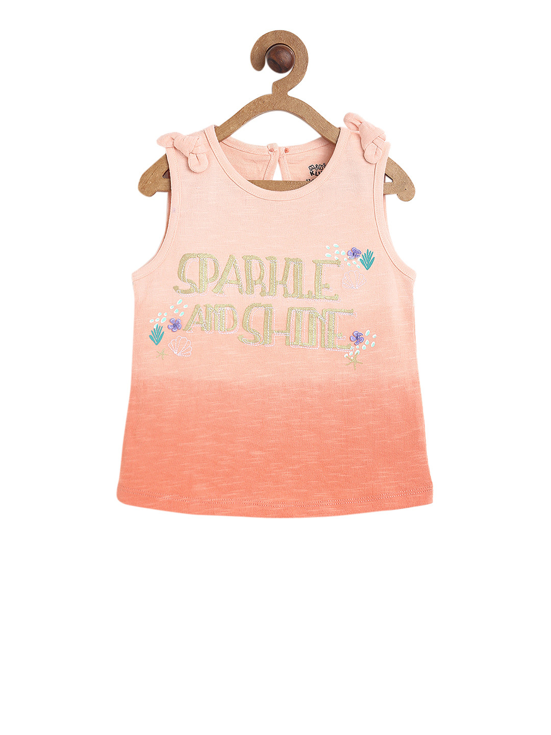 MINI KLUB Girls Peach-Coloured Printed Round Neck T-shirt