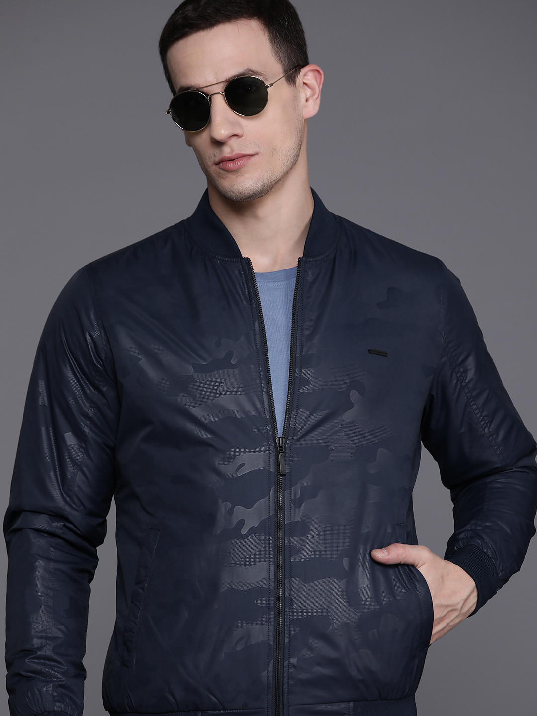 Louis Philippe Jeans Camouflage Bomber Jacket