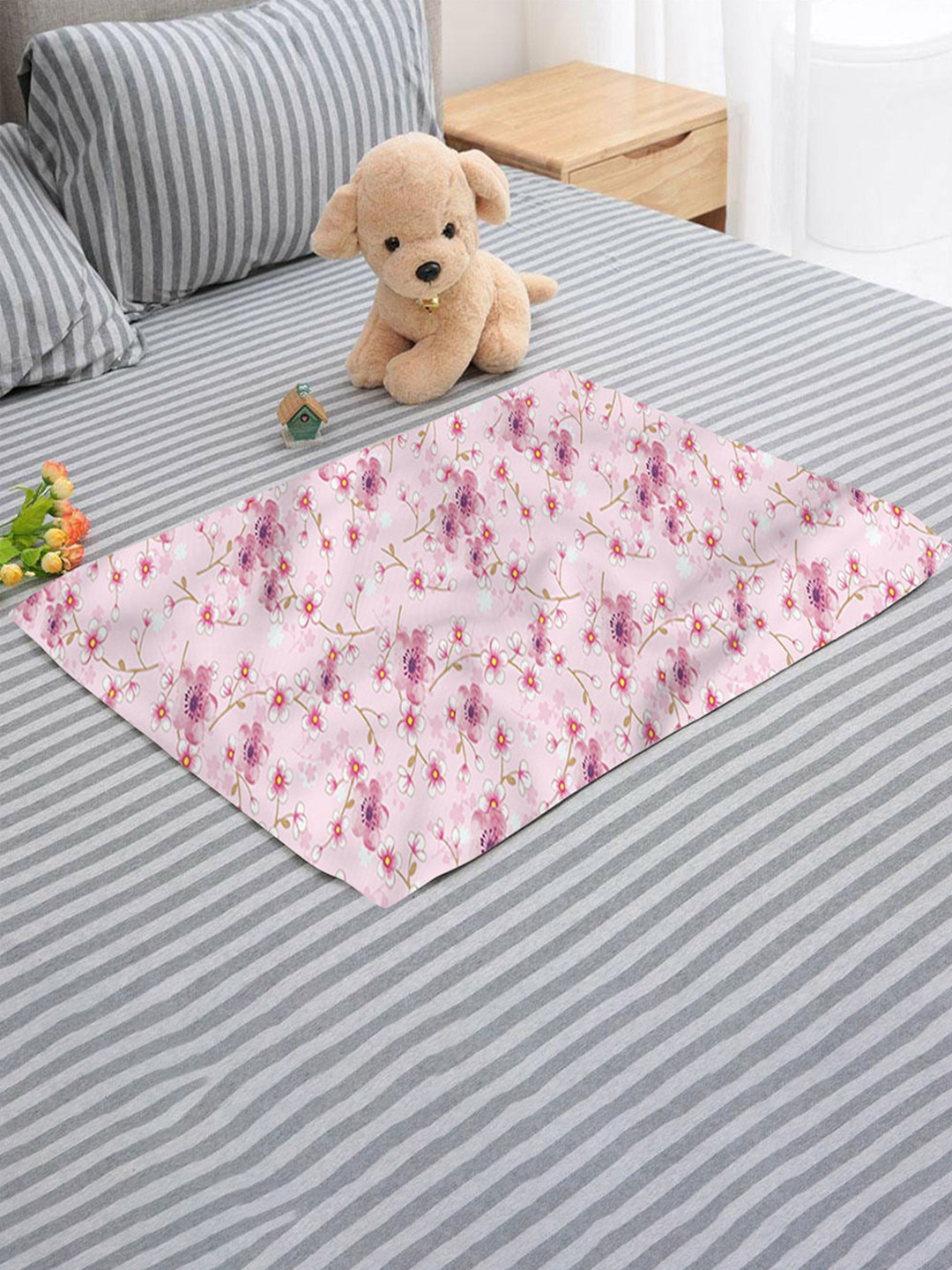 Snugkins Sakura Infants Pink Printed Organic Cotton Mattress Protector