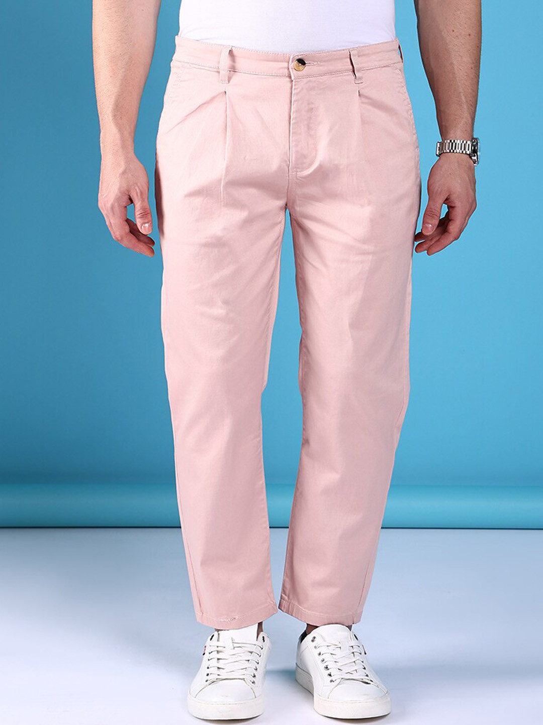 The Indian Garage Co Men Slim Fit Mid-Rise Pleated Chinos