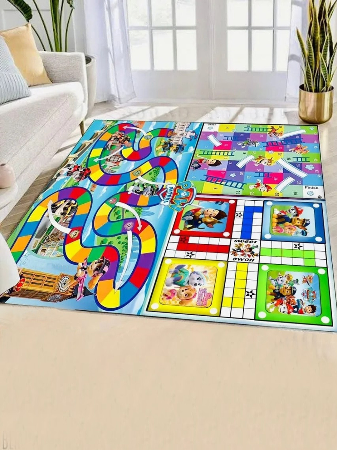 MUREN Kids 3 in 1 Floor Play Mat-Snake & Ladder-Ludo