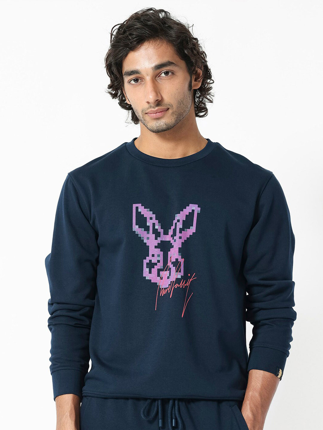 RARE RABBIT Men Drato Graphic Print Logo Sweatshirt