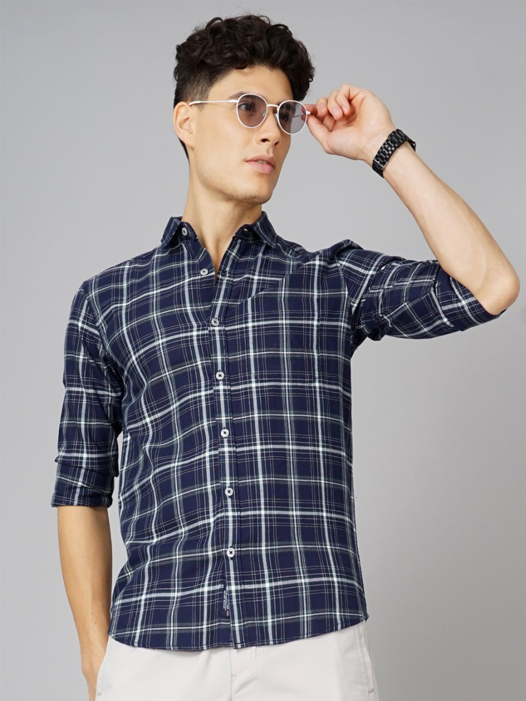 PAUL STREET Tartan Checks Spread Collar Cotton Casual Shirt