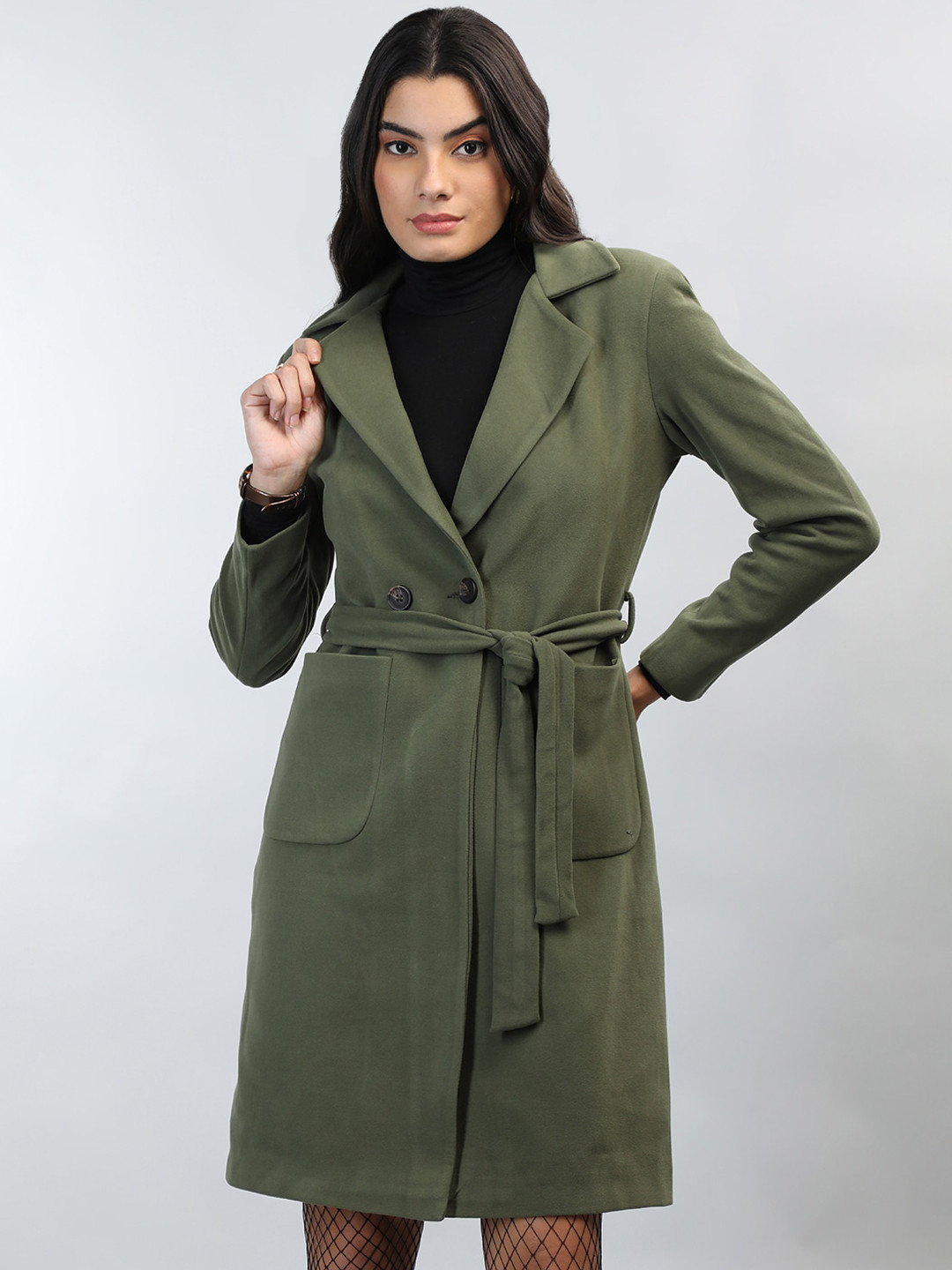 Dlanxa Double-Breasted Woolen Trench Coat With Belt