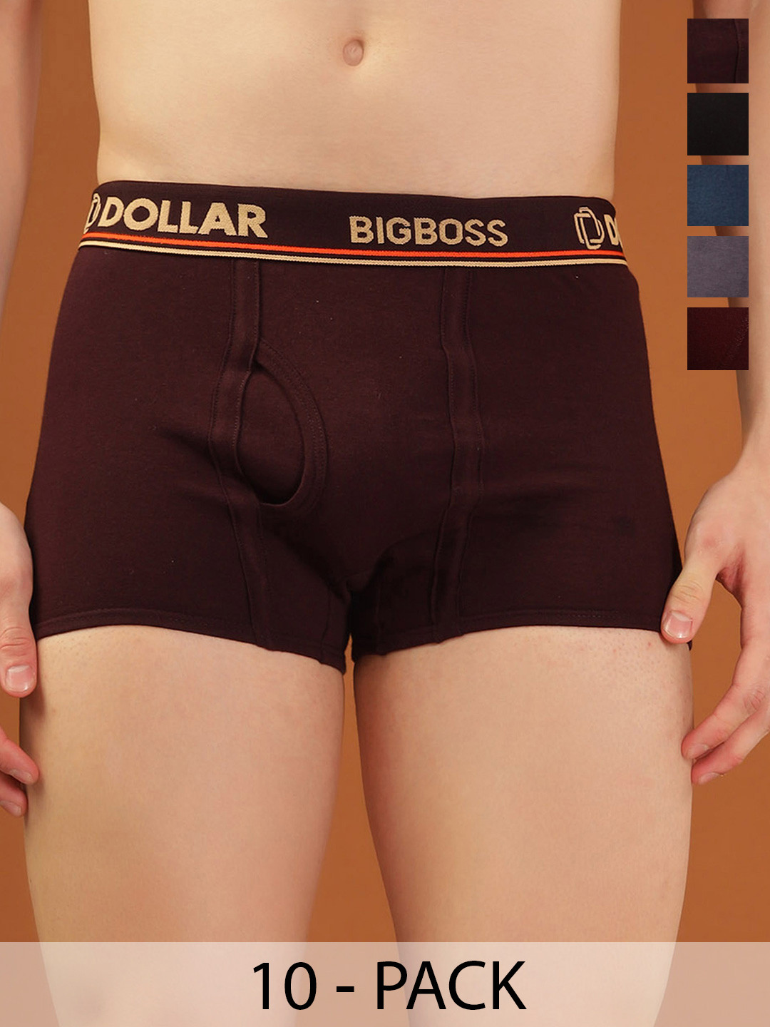 Dollar Bigboss Men Solid Pack of 10 Double Pouch Support Trunk