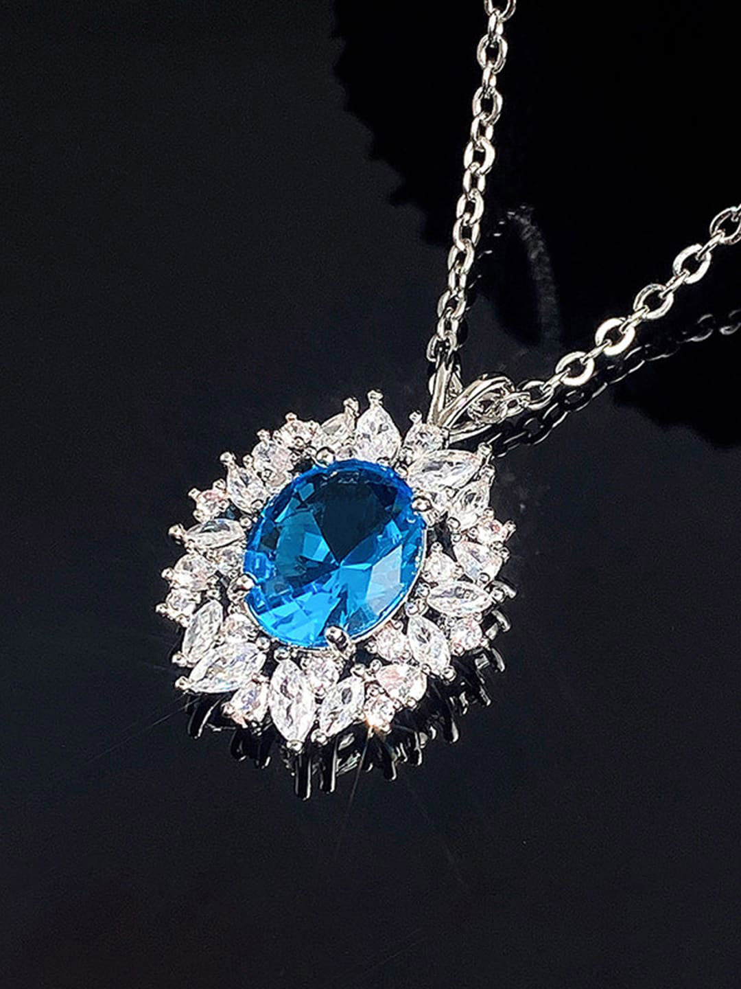 Designs & You Silver-Plated AD-Studded Oval-Shape Pendant
