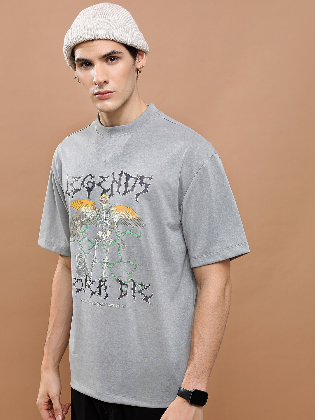 HIGHLANDER Unisex Printed Raw Edge Drop-Shoulder Oversized T-shirt