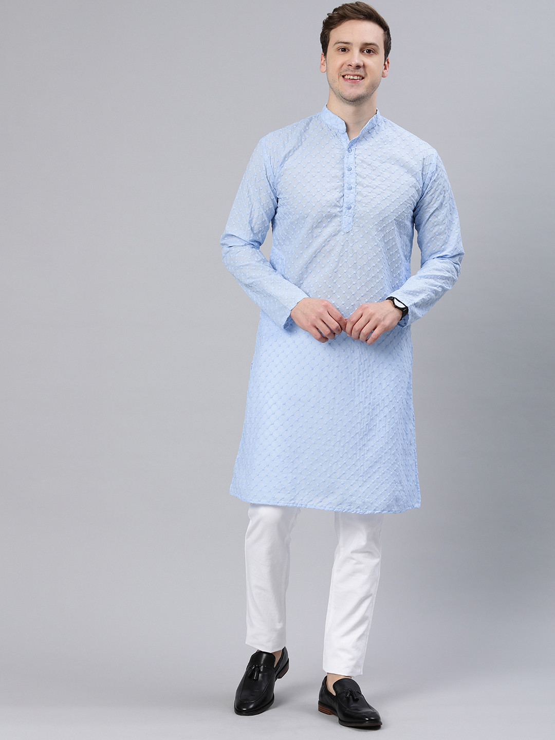 Majestic Man Mandarin Collar Ethnic Motifs Embroidered Kurta