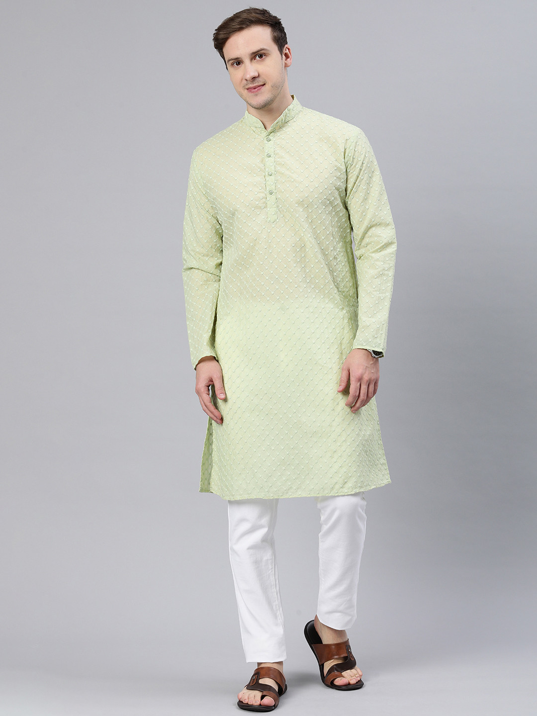 Majestic Man Mandarin Collar Ethnic Motifs Embroidered Kurta