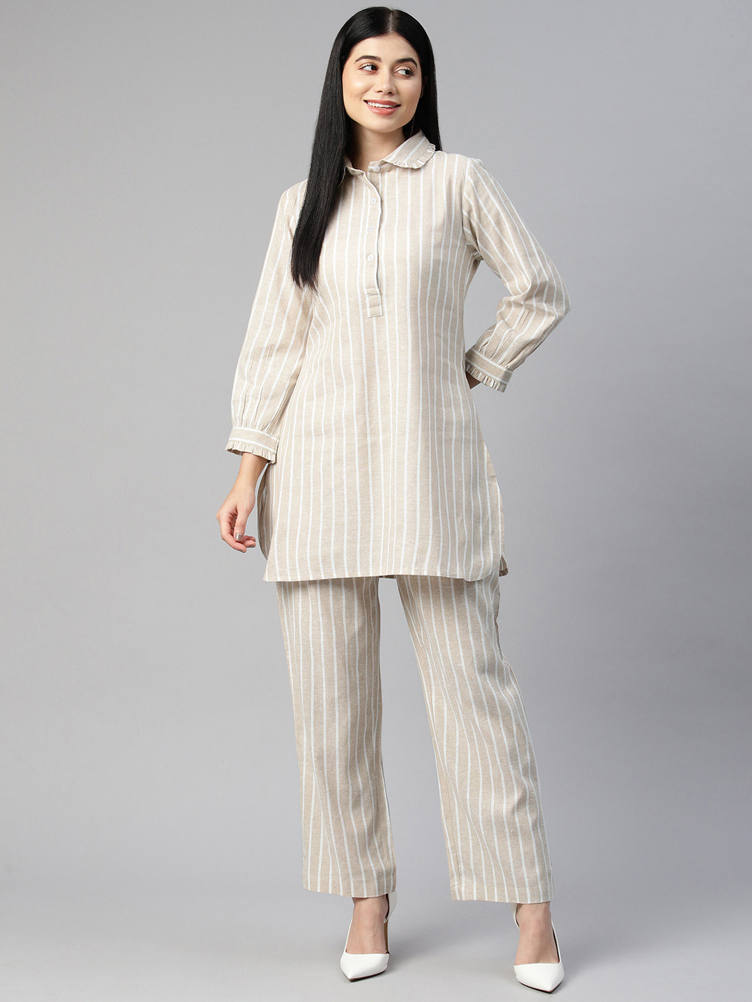 Cottinfab Women Peter Pan Collared Cotton Top with Trousers