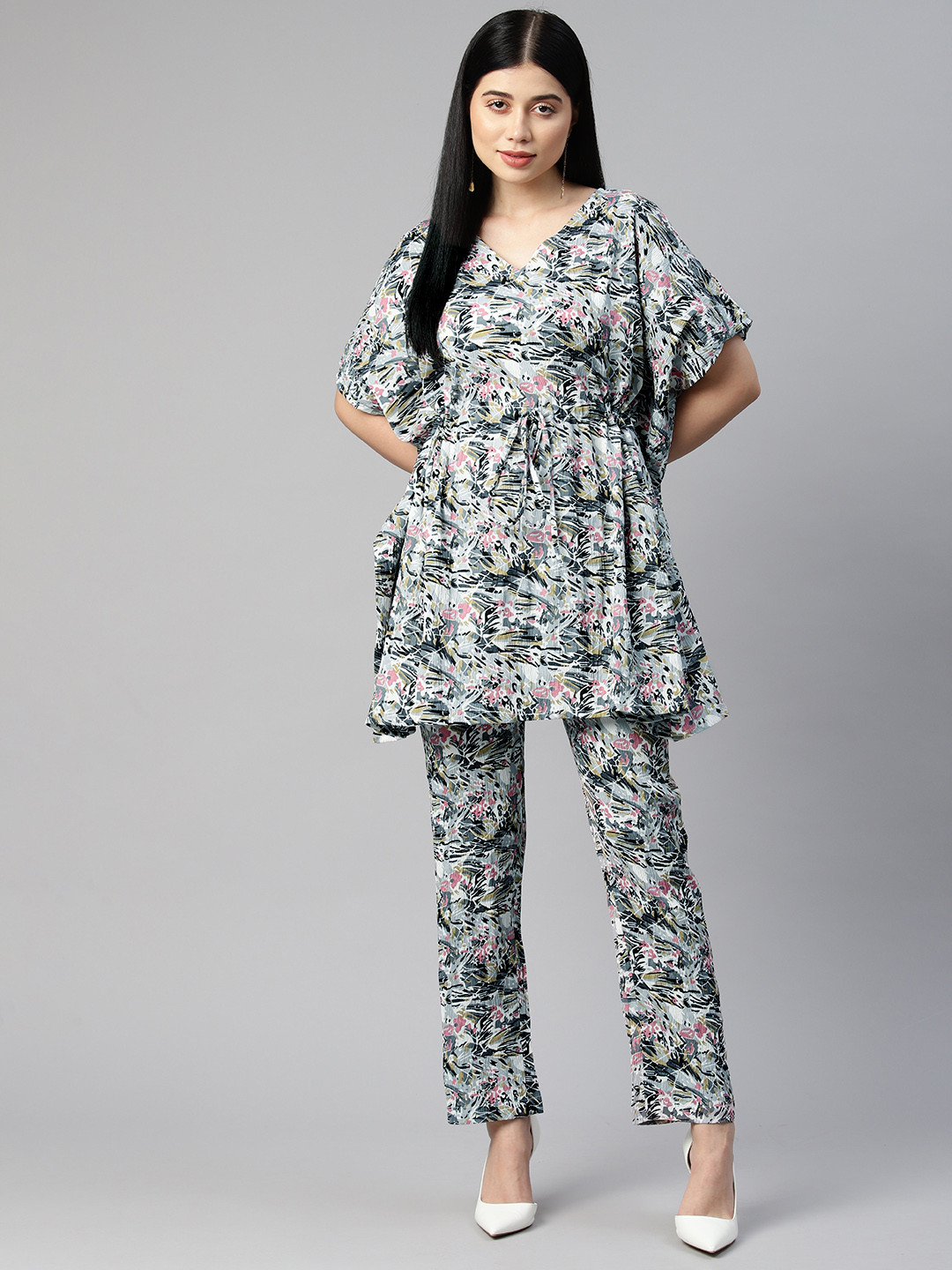 Cottinfab Women Abstract Printed Kaftan with Trousers