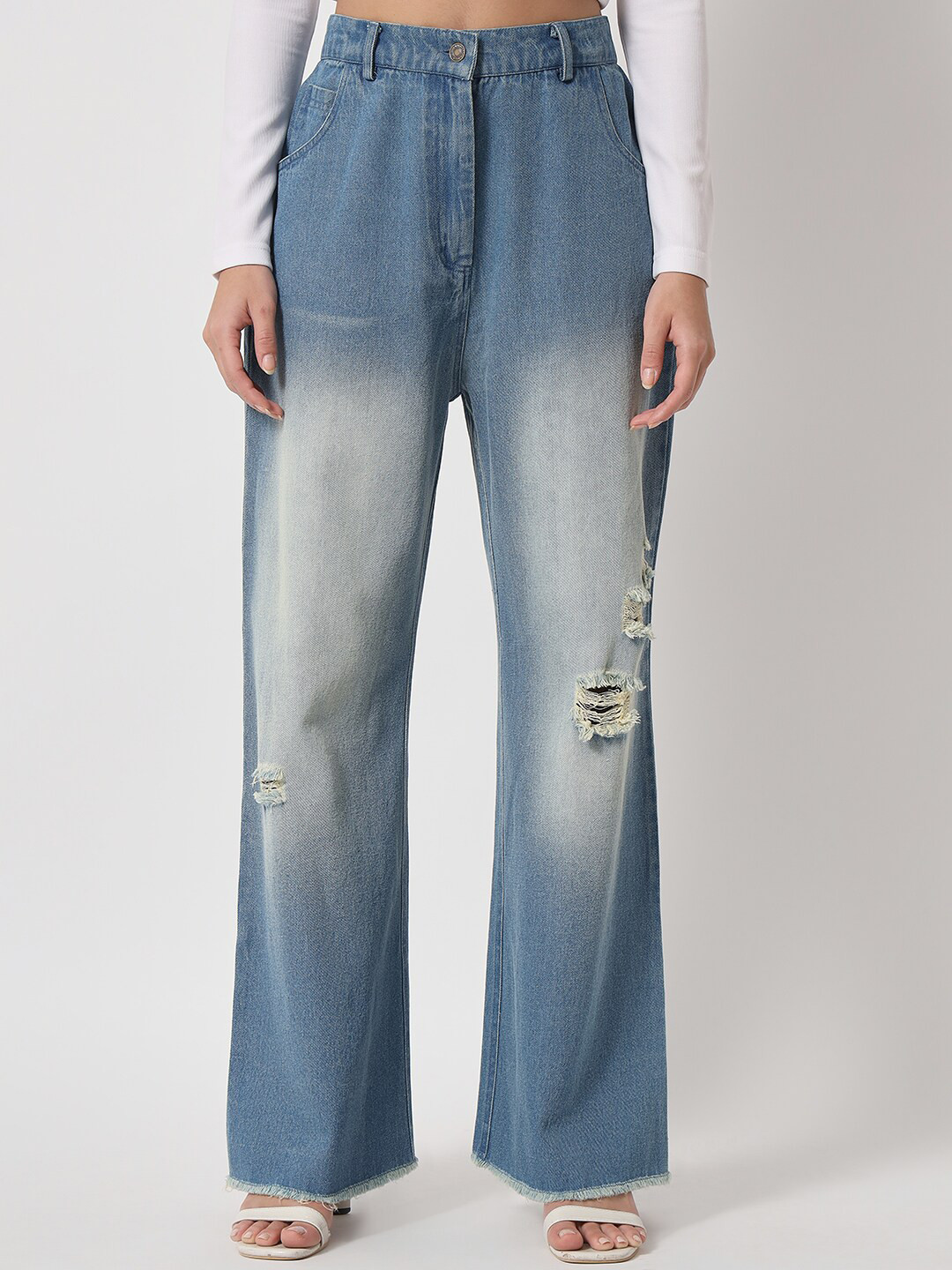 Chemistry Women Flared High-Rise Highly Distressed Heavy Fade Ripped Jeans