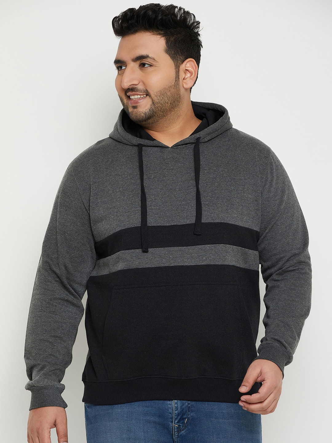 AUSTIVO Colorblocked Printed Hooded Neck Long Sleeve Pullover Pocket Fleece Sweatshirt