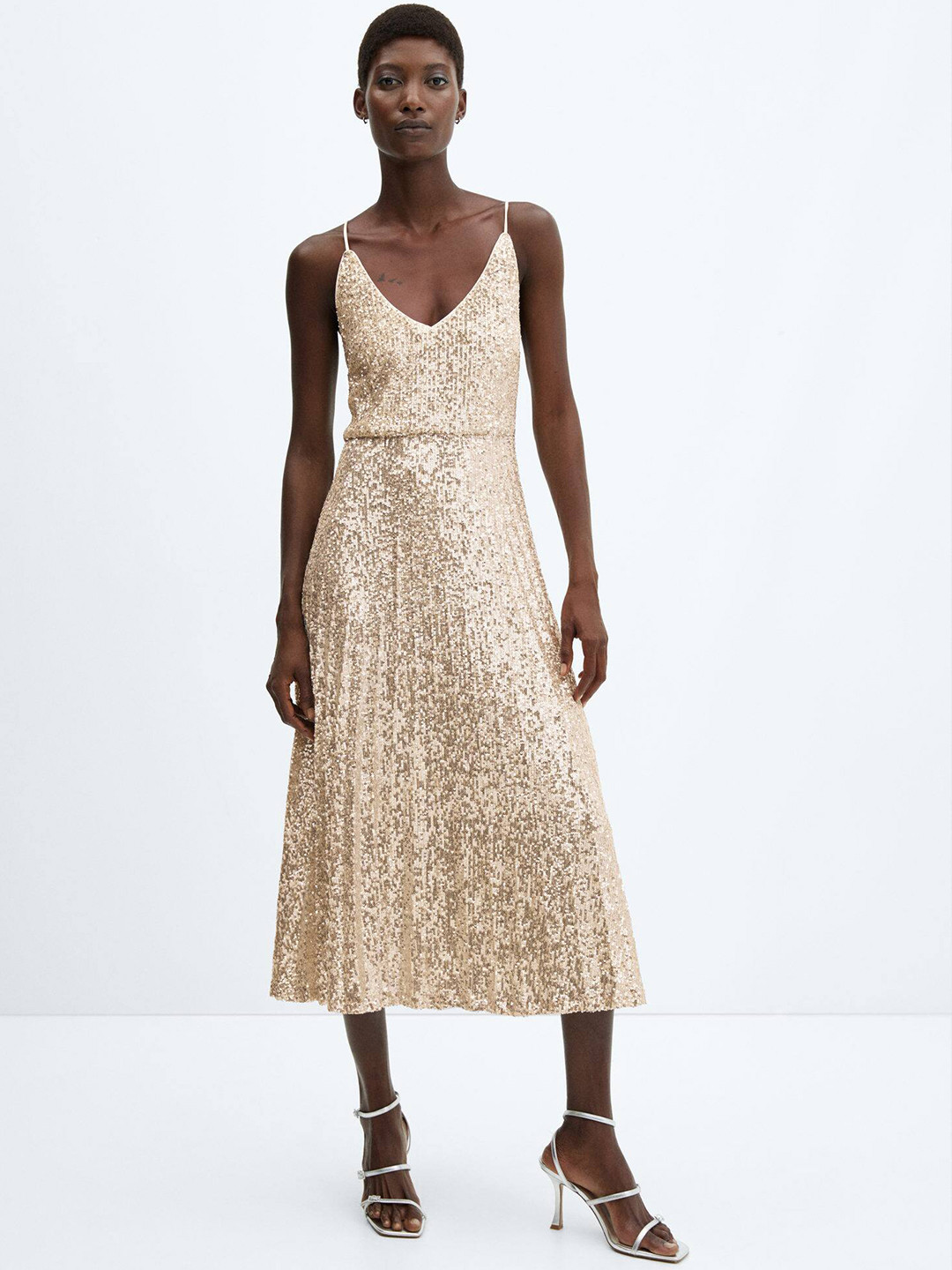 MANGO Embellished A-Line Midi Dress