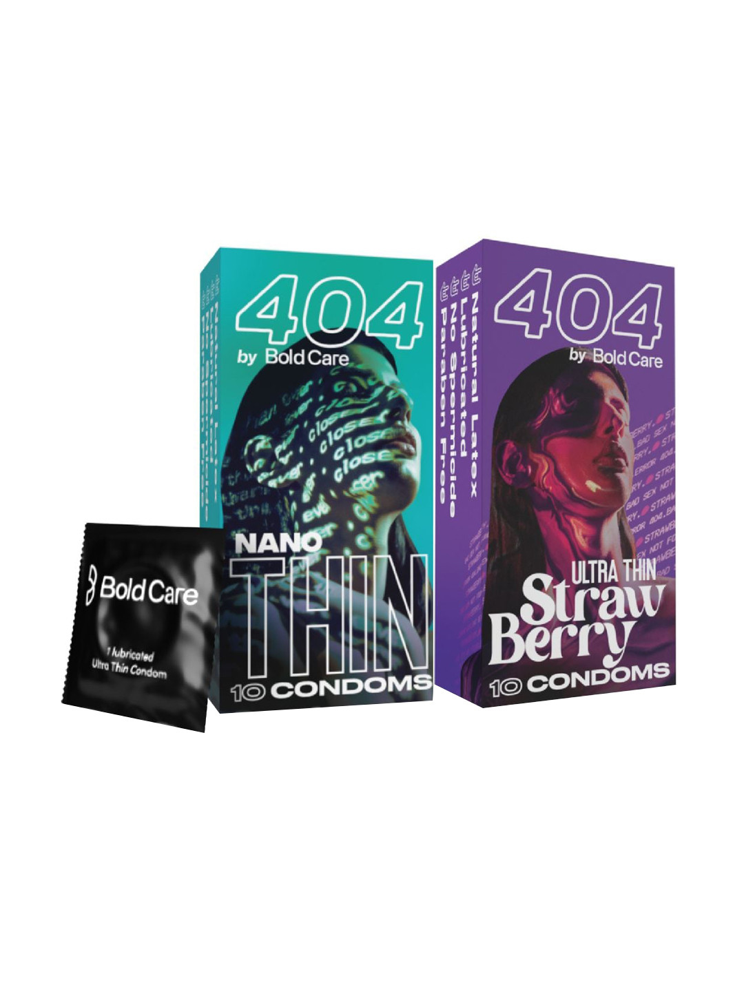 Bold Care Set of Nano Thin & Ultra Thin Strawberry 404 Condoms - 10 pcs each
