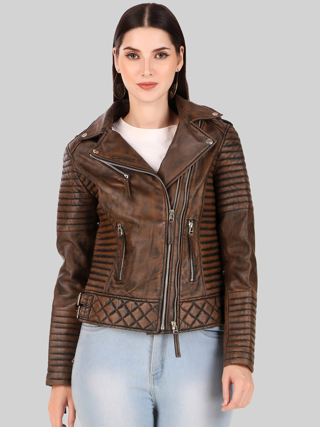 Leather Retail Lightweight Lapel Collar Leather Biker Jacket