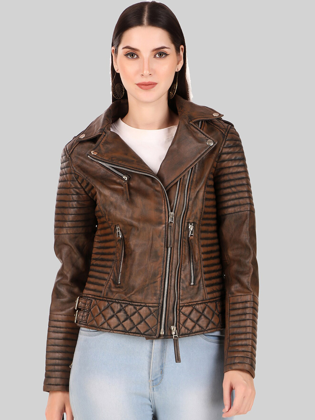 Leather Retail Lightweight Lapel Collar Leather Biker Jacket