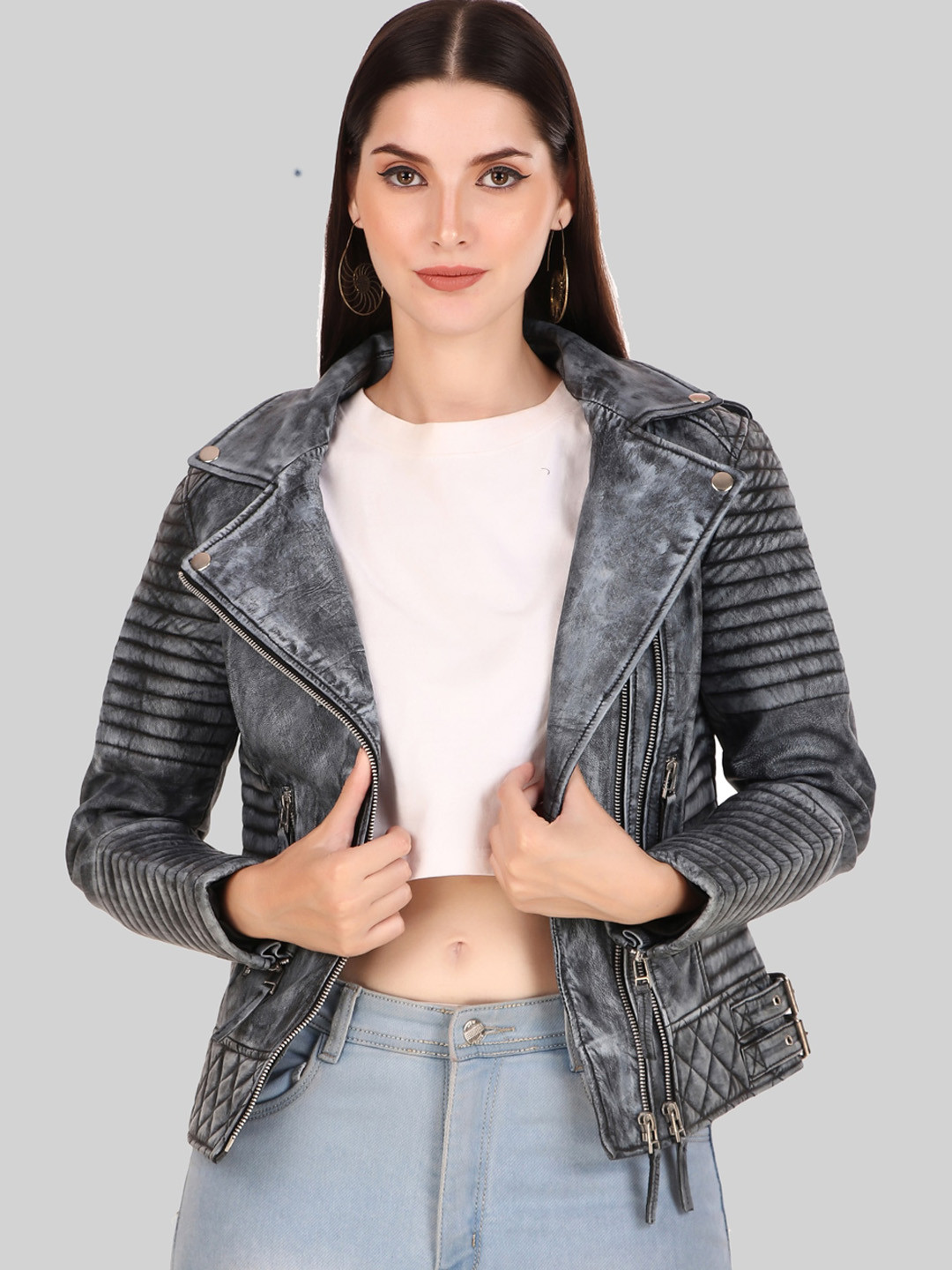 Leather Retail Lightweight Lapel Collar Leather Biker Jacket