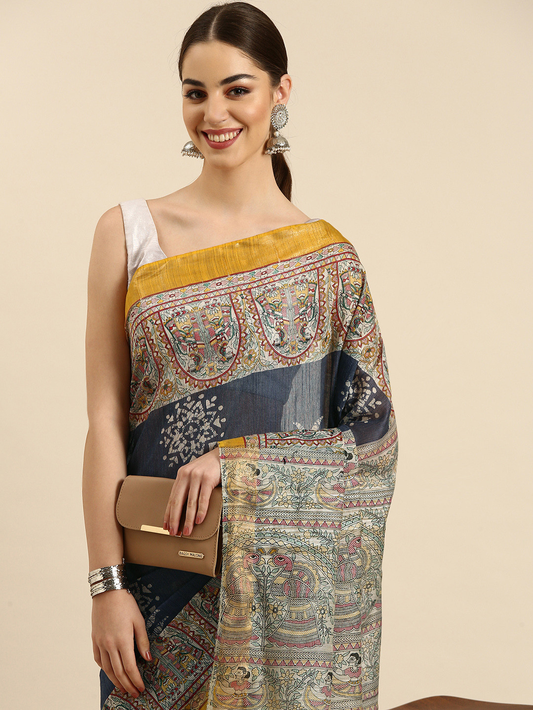 swatika  Ethnic Motifs Silk Blend Muga Saree