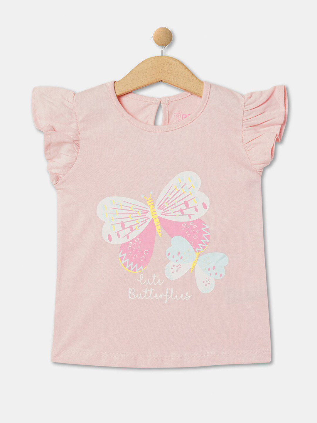 R&B Girls Regular Fit Graphic Print Round Neck Cap Sleeve Cotton T-shirt