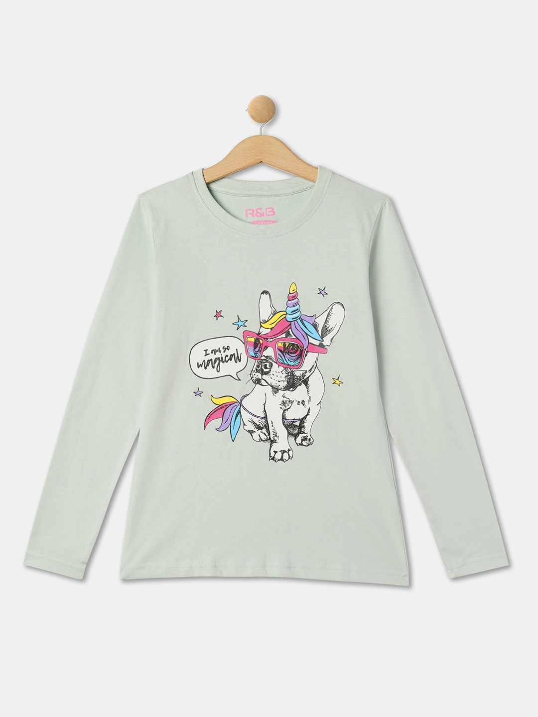 R&B Girls Regular Fit Graphic Print Round Neck Short Sleeve Cotton T-shirt