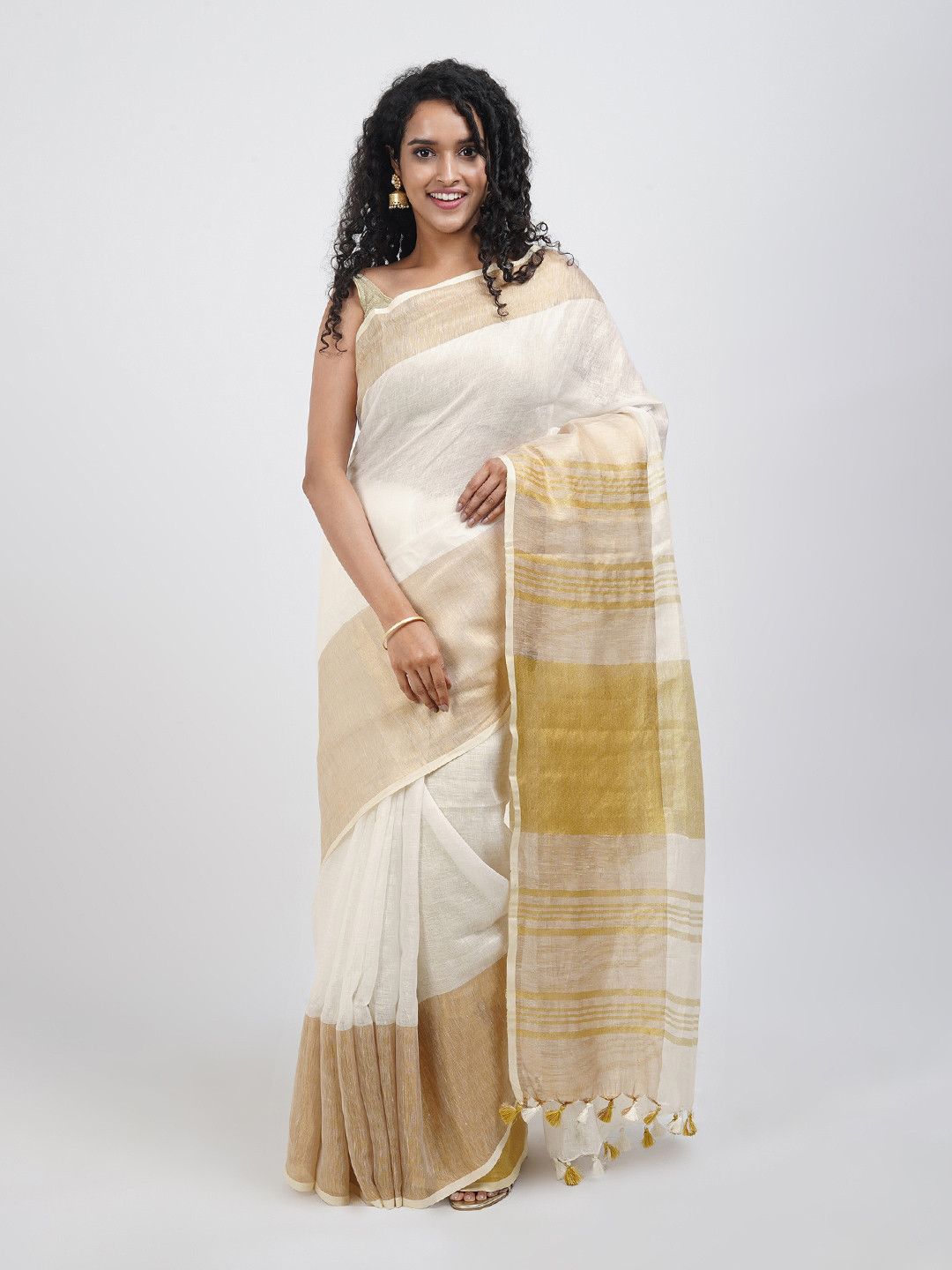 TEEJH Zari Linen Blend Saree