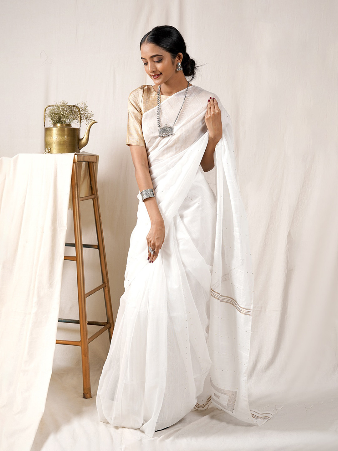 TEEJH Off Sequenced Embellished Silk Cotton Saree